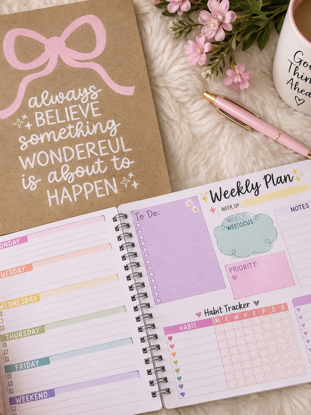 Floral Pink & Lavender Weekly Home Planner - Inspirational Cover